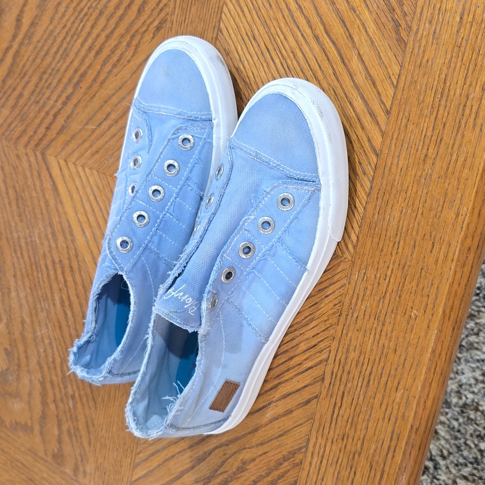 Casual Light Blue Women's Slip-On Sneakers - Picture 2 of 7